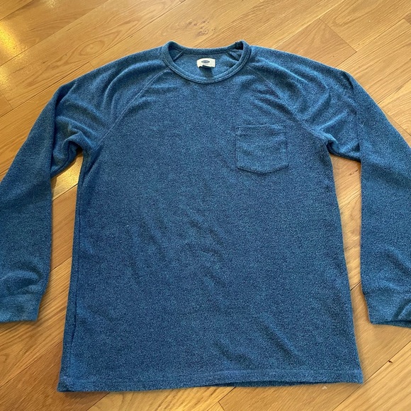 Old Navy Men's Long Sleeve Crewneck Shirt, LG Blue, Terry Style Fabric, Stretch - Picture 2 of 3